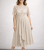Robe Midi Dentelle et Chiffon pour Femmes