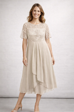 Robe Midi Dentelle et Chiffon pour Femmes