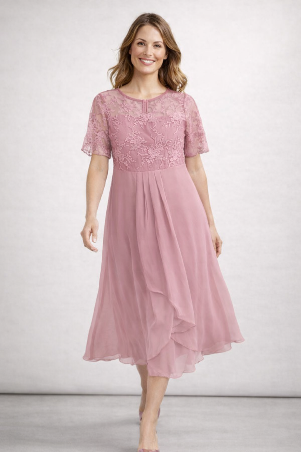 Robe Midi Dentelle et Chiffon pour Femmes
