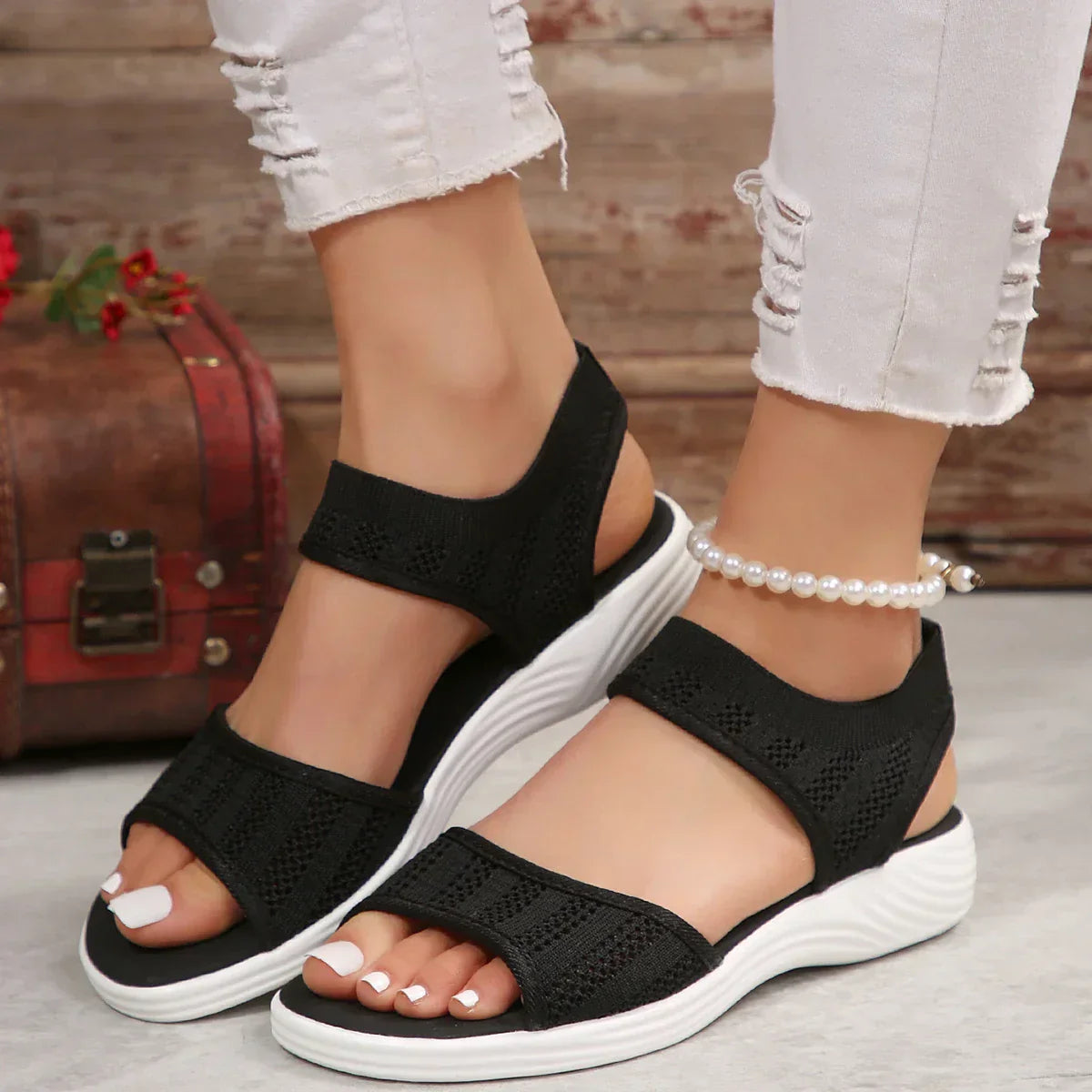 Sandales Confortables à Bandes Élastiques pour Femmes