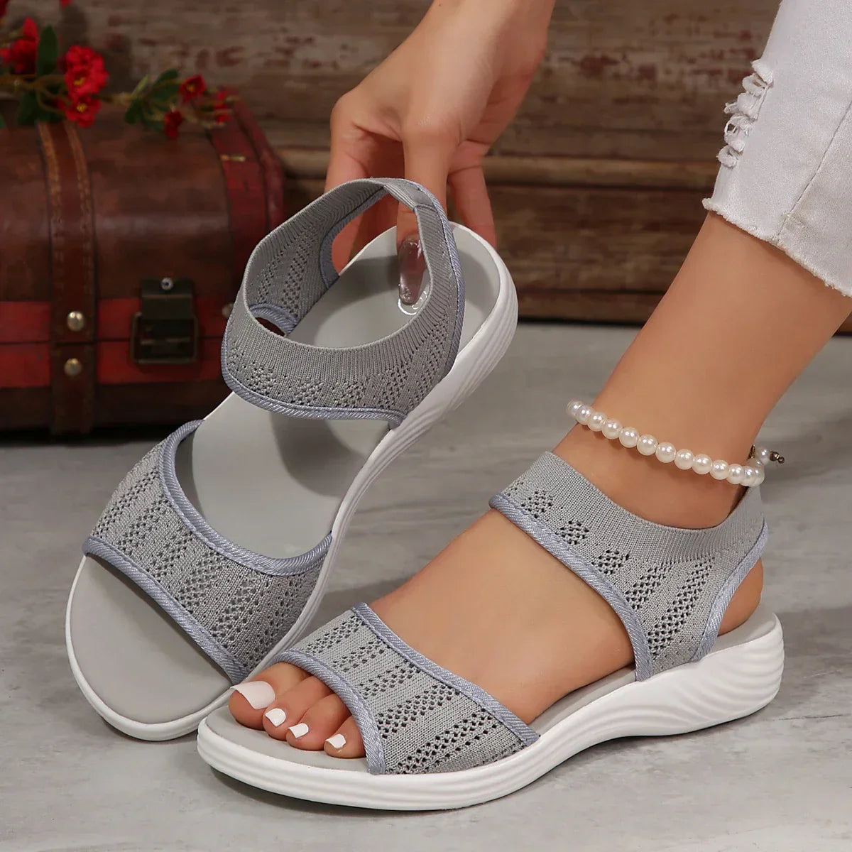 Sandales Confortables à Bandes Élastiques pour Femmes