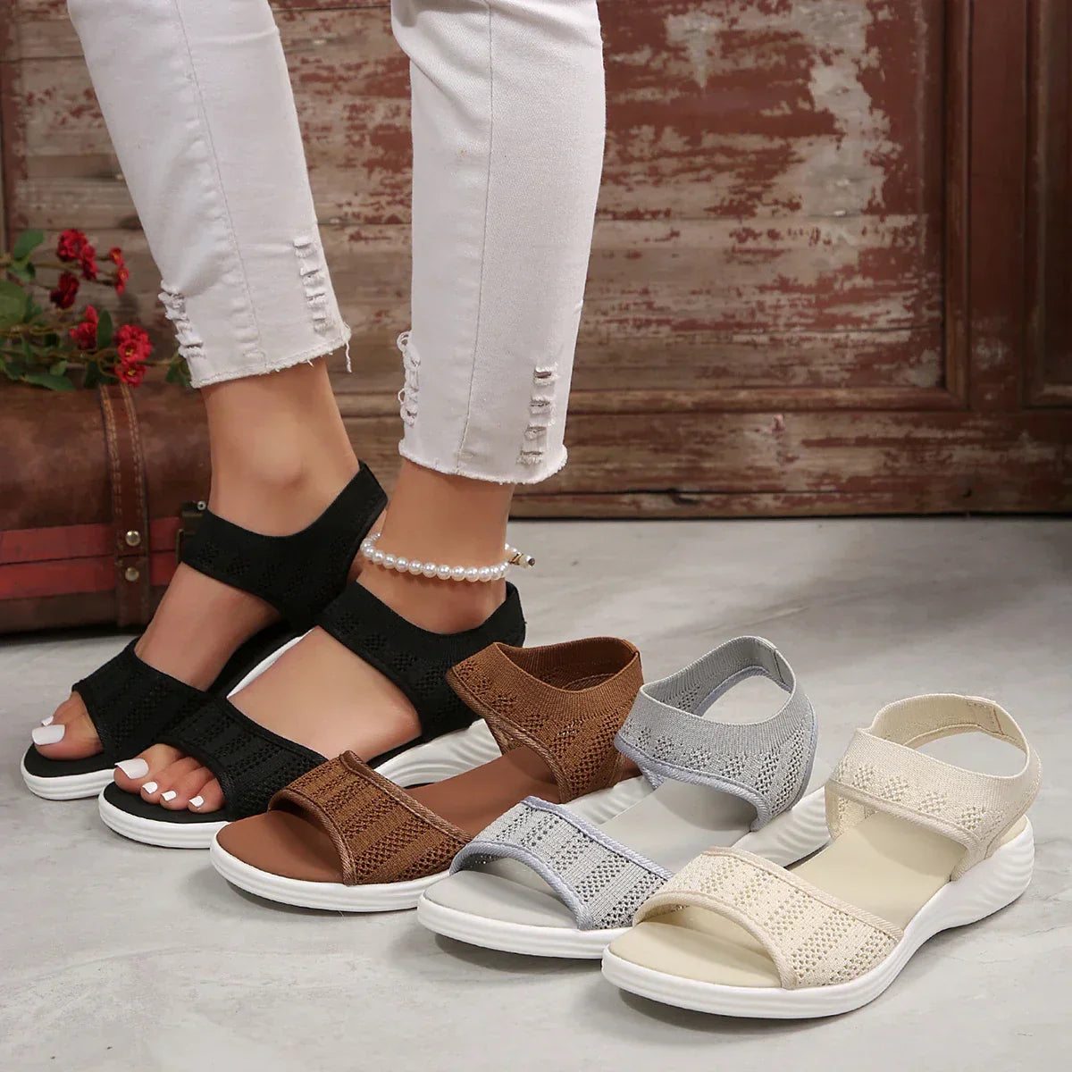 Sandales Confortables à Bandes Élastiques pour Femmes