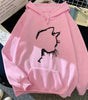 Sweat à Capuche Imprimé Chat Style Minimaliste pour Femmes