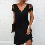 Short Sleeve Mini Dress with Scalloped Neckline for Women