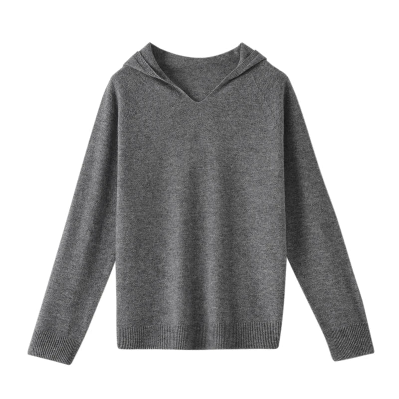 Pull en Laine à Capuche et Col en V pour Femme