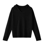 Pull en Laine à Capuche et Col en V pour Femme