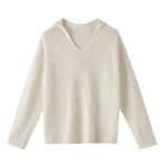 Pull en Laine à Capuche et Col en V pour Femme