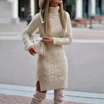 Robe Pull Courte Cintrée à Manches Longues et Col Roulé pour Femme