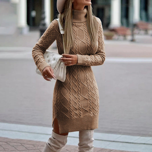 Robe Mini Tricotée à Col Roulé pour Femmes