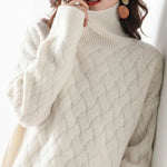 Pull Oversize Torsadé Manches Longues à Col Roulé pour Femme
