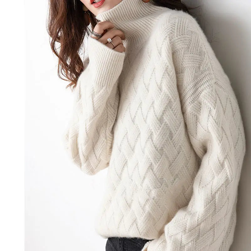 Pull Oversize Torsadé Manches Longues à Col Roulé pour Femme