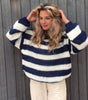 Pull à Manches Longues et Col Rond en Grosse Maille Rayée pour Femme
