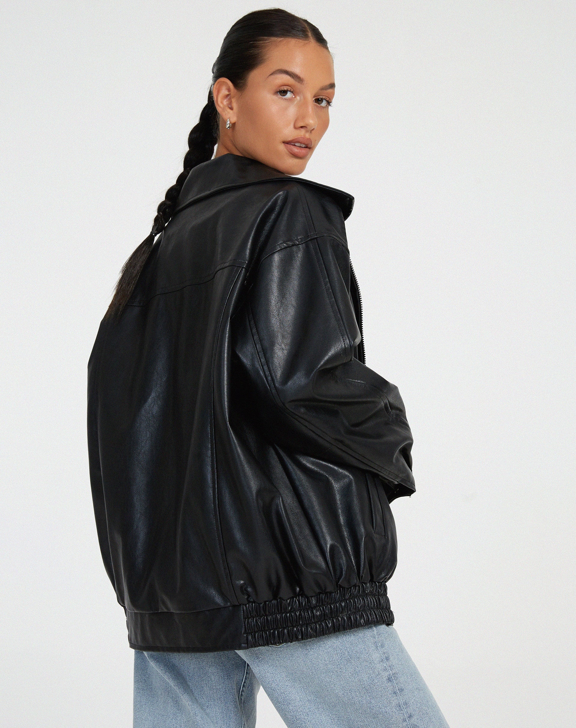 Blouson Bomber en Cuir Oversize pour Femmes