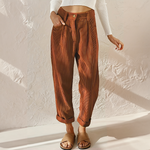 Pantalon Taille Haute en Velours Côtelé Coupe Carotte pour Femme