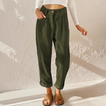 Pantalon Taille Haute en Velours Côtelé Coupe Carotte pour Femme