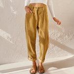 Pantalon Taille Haute en Velours Côtelé Coupe Carotte pour Femme