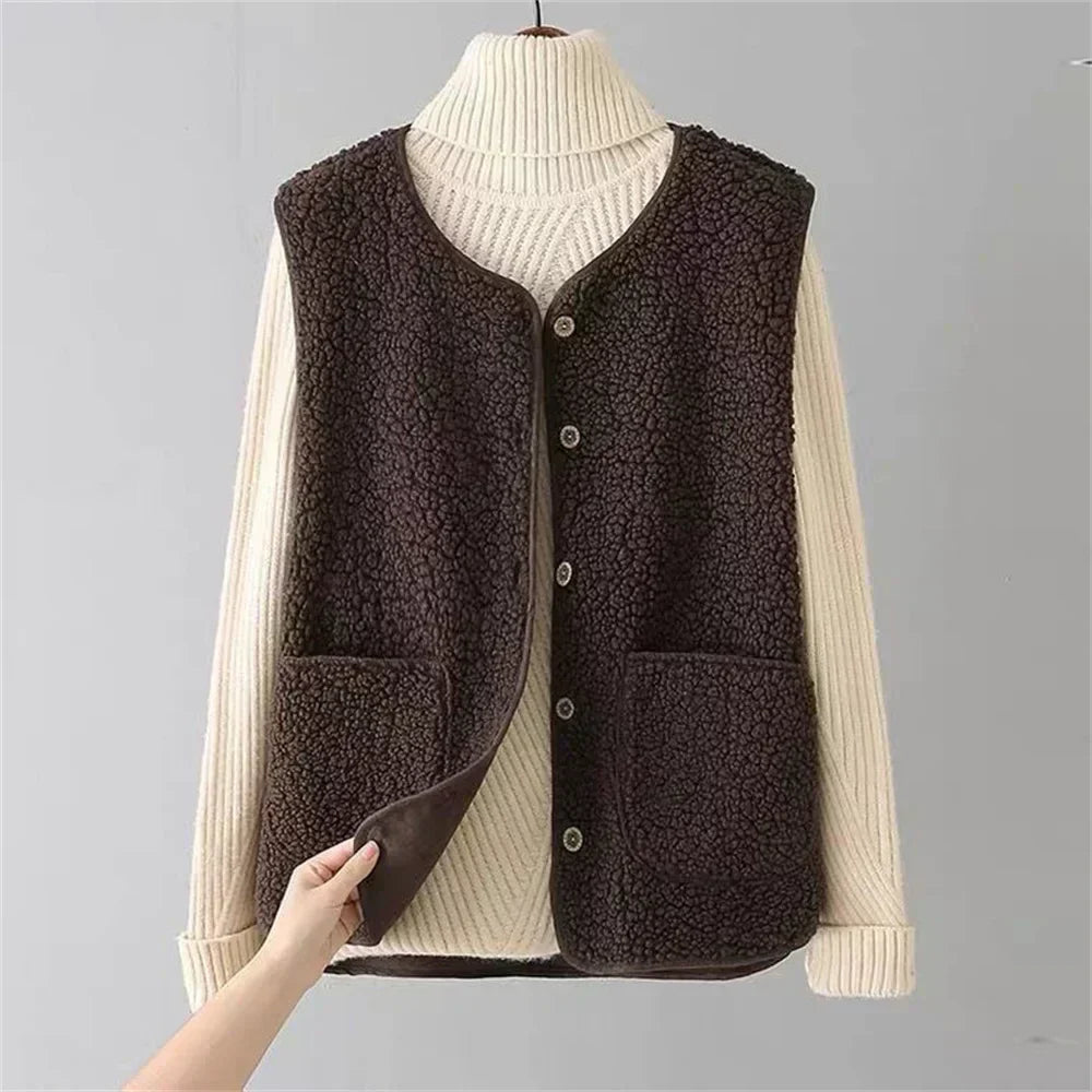 Gilet Sans Manches en Sherpa Effet Mouton pour Femme