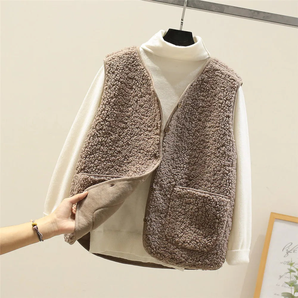 Gilet Sans Manches en Sherpa Effet Mouton pour Femme