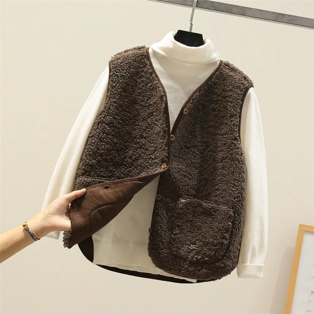 Gilet Sans Manches en Sherpa Effet Mouton pour Femme