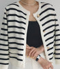 Striped Knitted Cardigan in Tweed Style for Women
