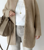 Cardigan Long Oversize en Maille à Col Rond pour Femme