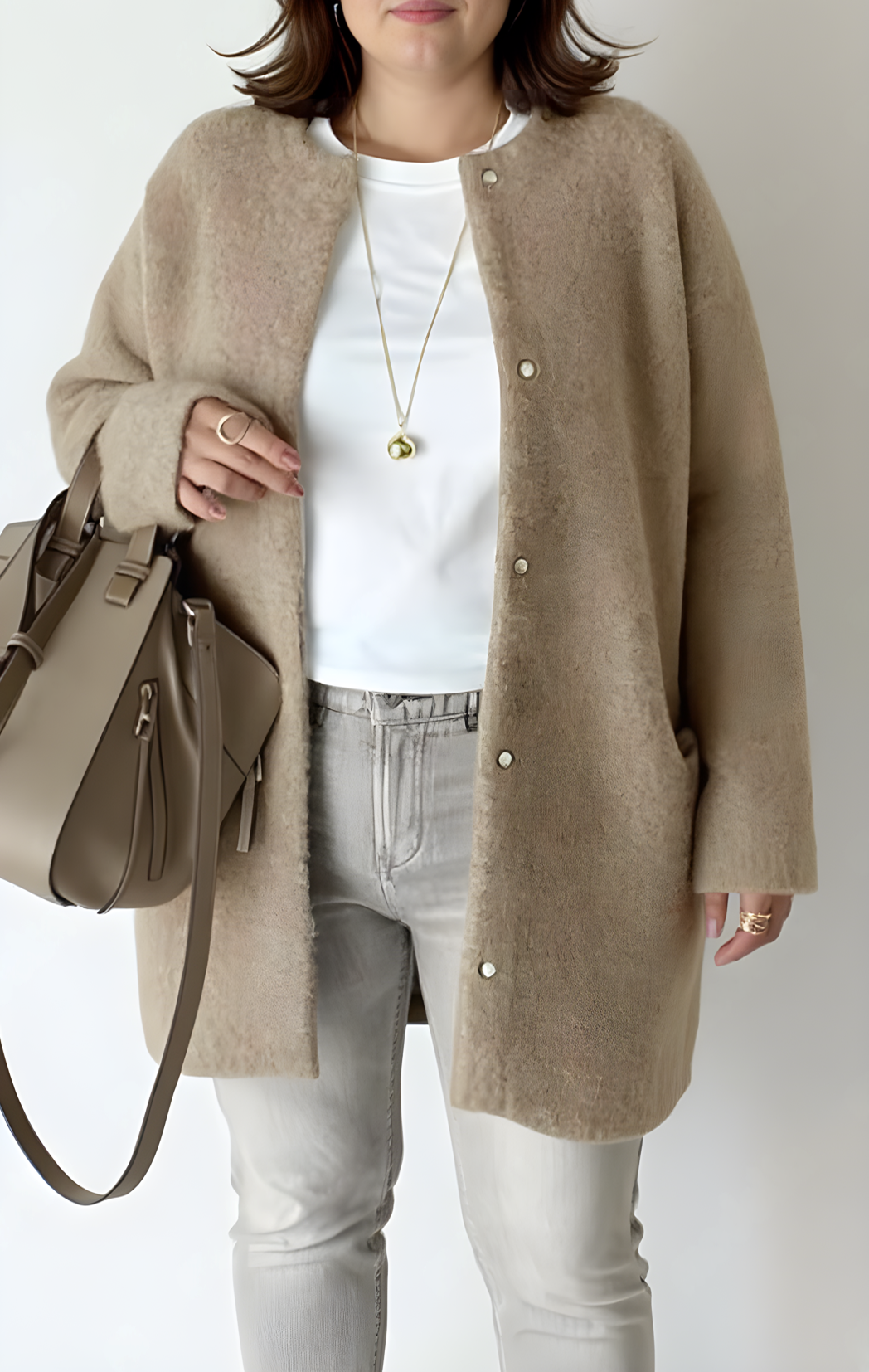 Cardigan Long Oversize en Maille à Col Rond pour Femme