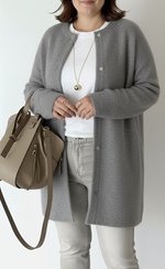 Cardigan Long Oversize en Maille à Col Rond pour Femme