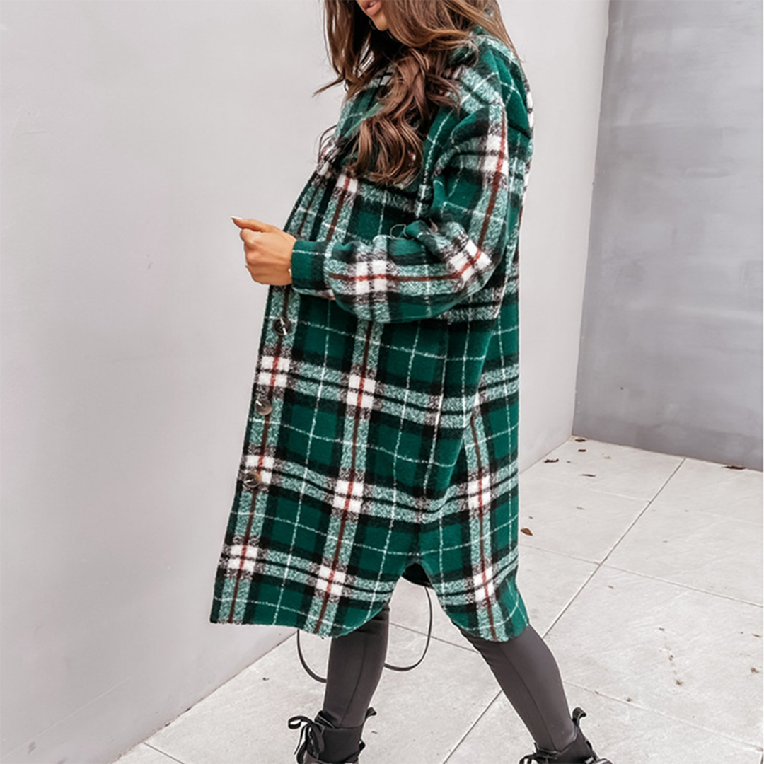 Manteau Long à Carreaux pour Femmes