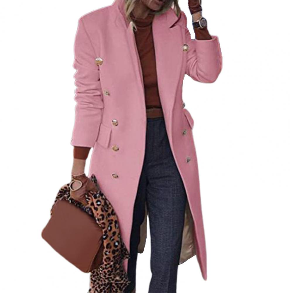 Manteau Long Boutonné Double Rangée pour Femmes