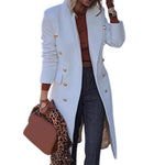 Manteau Long Boutonné Double Rangée pour Femmes
