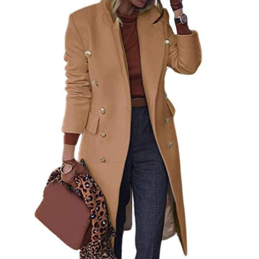 Manteau Long Boutonné Double Rangée pour Femmes