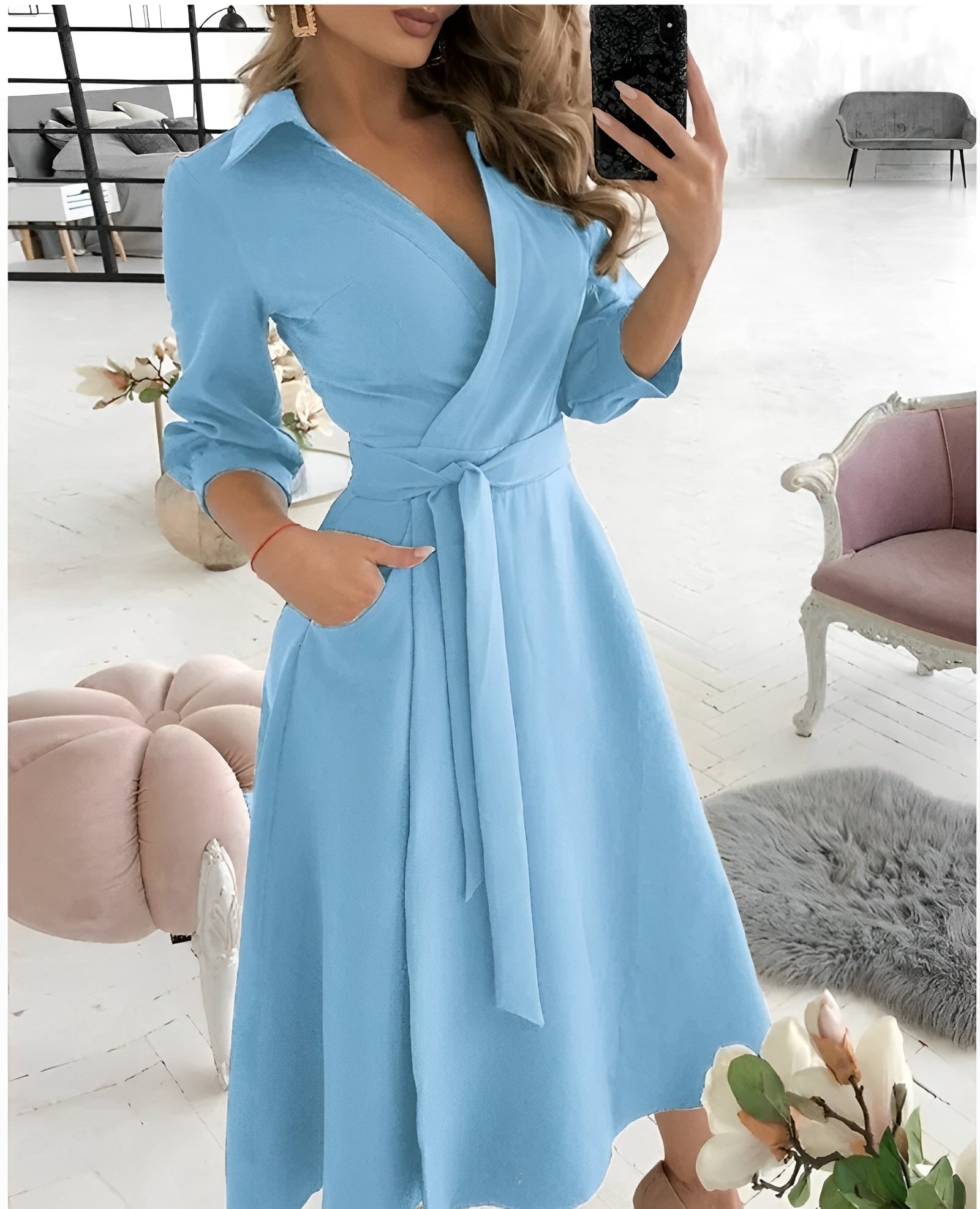 Robe Midi Élégante à Manches Longues pour Femme | Idéale pour les Occasions Spéciales