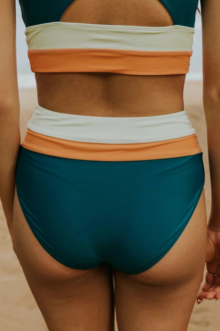 Ensemble Bikini Taille Haute à Coupe Colorblock pour Femmes