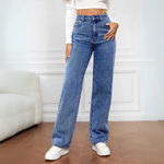 Jeans droits taille haute pour femmes
