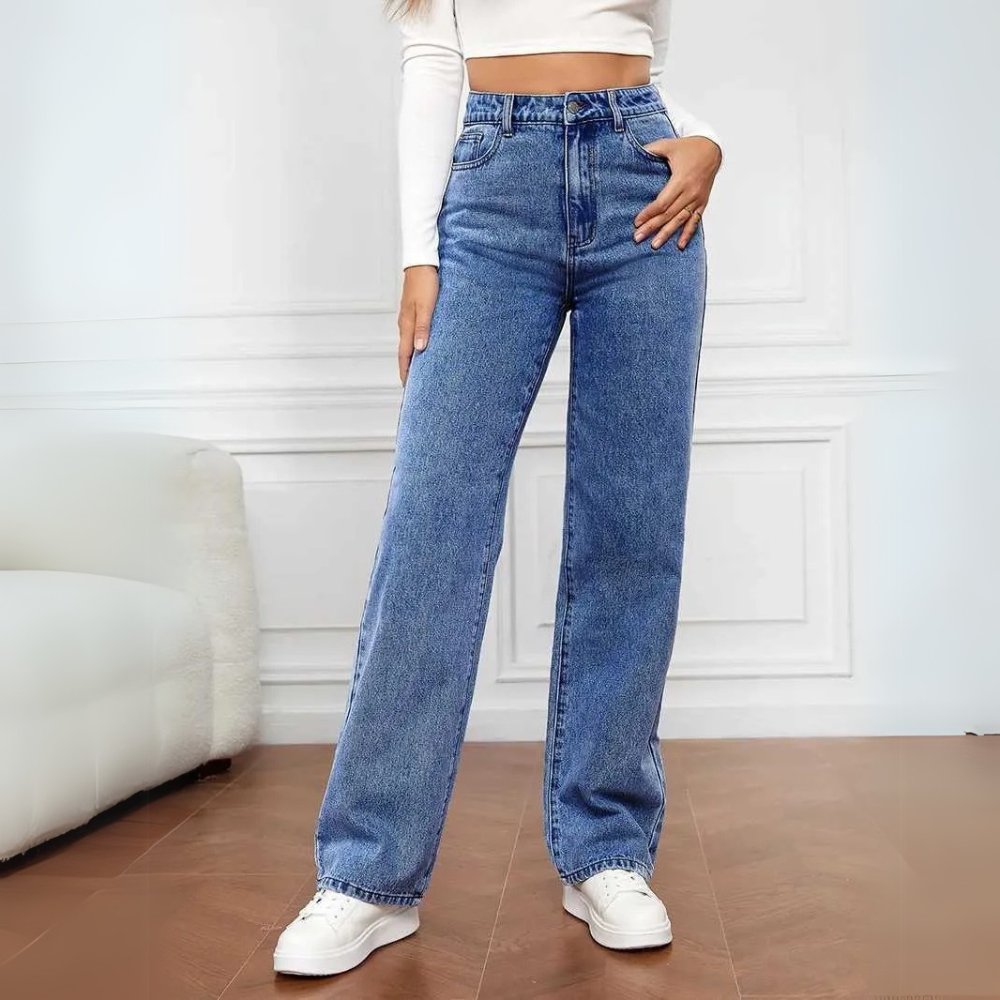 Jeans droits taille haute pour femmes