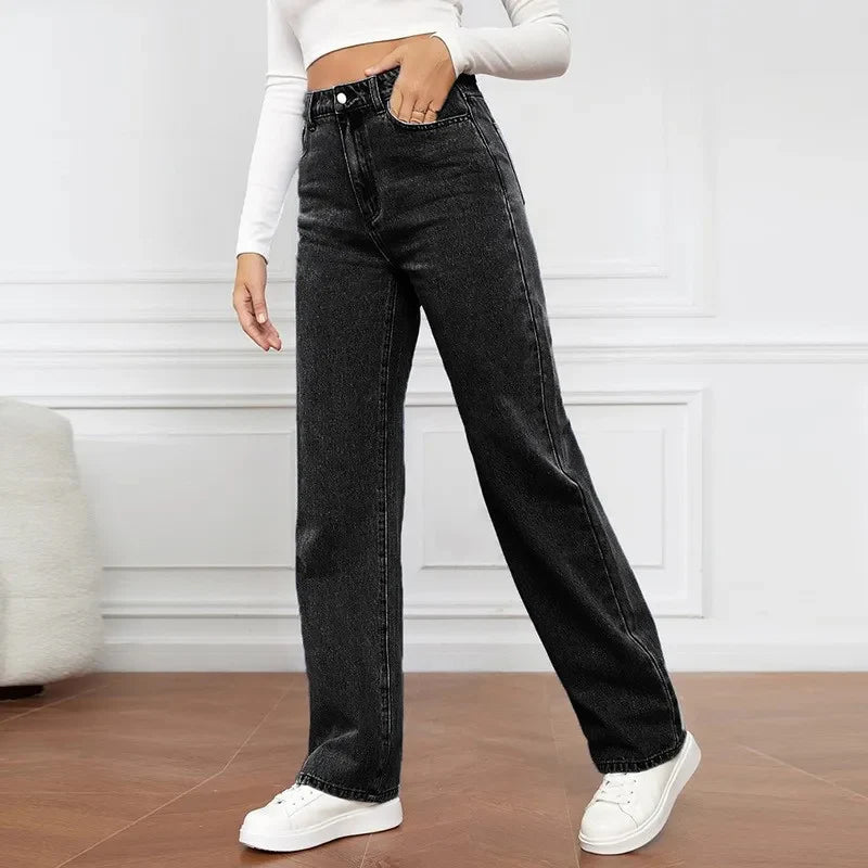 Jeans droits taille haute pour femmes