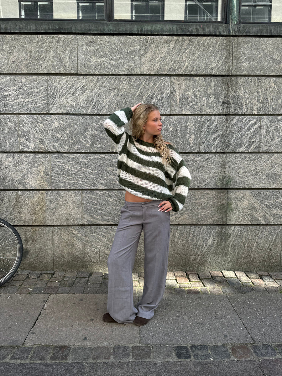 Pull à Manches Longues et Col Rond en Grosse Maille Rayée pour Femme