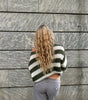 Pull à Manches Longues et Col Rond en Grosse Maille Rayée pour Femme