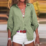 Chemisier en lin à manches trois-quarts pour femmes