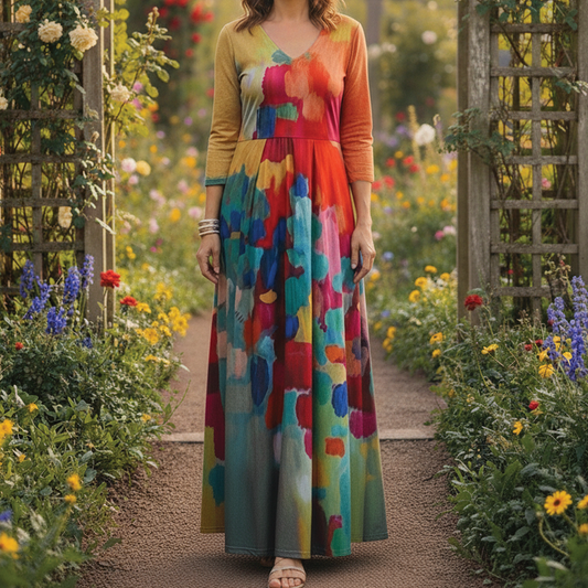 Robe Midi Élégante à Col V pour Femme