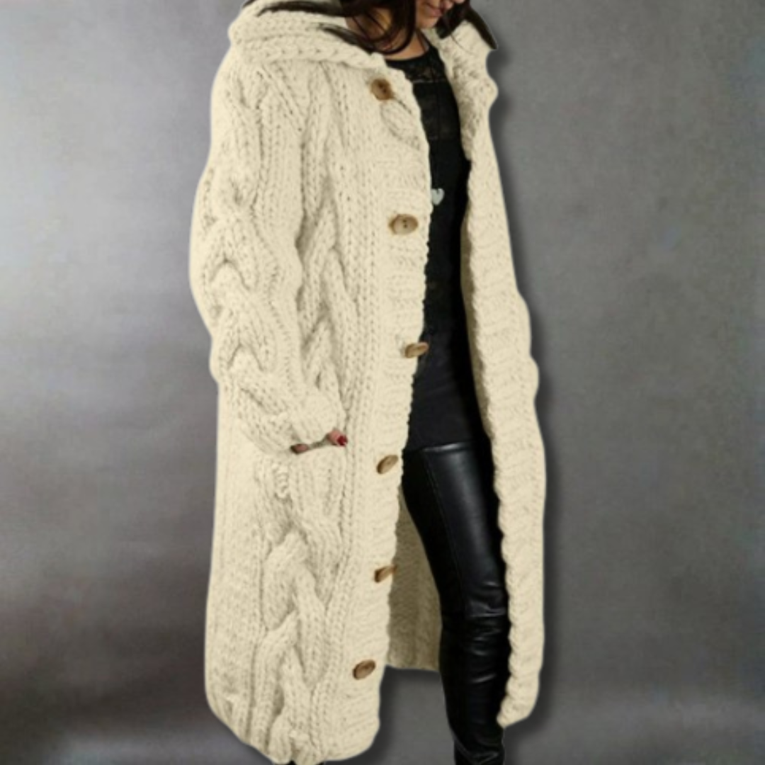 Gilet Long à Capuche en Grosse Maille pour Femme