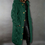 Gilet Long à Capuche en Grosse Maille pour Femme
