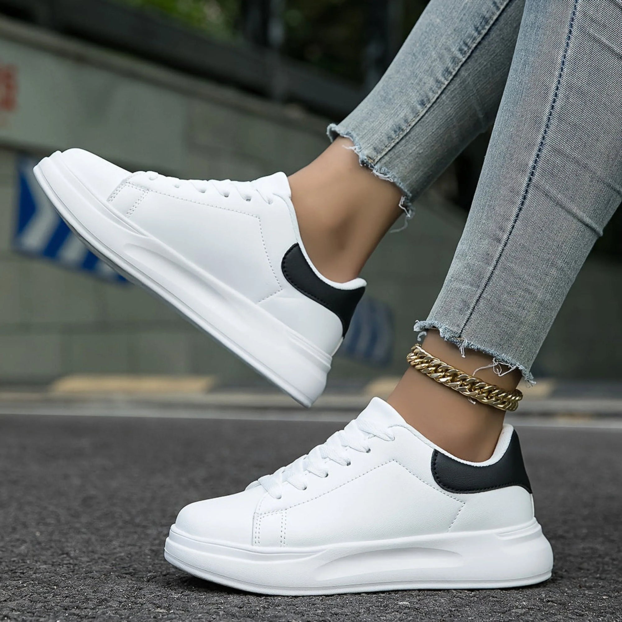 Basket Confort à Semelle Épaisse en Simili Cuir pour Femme