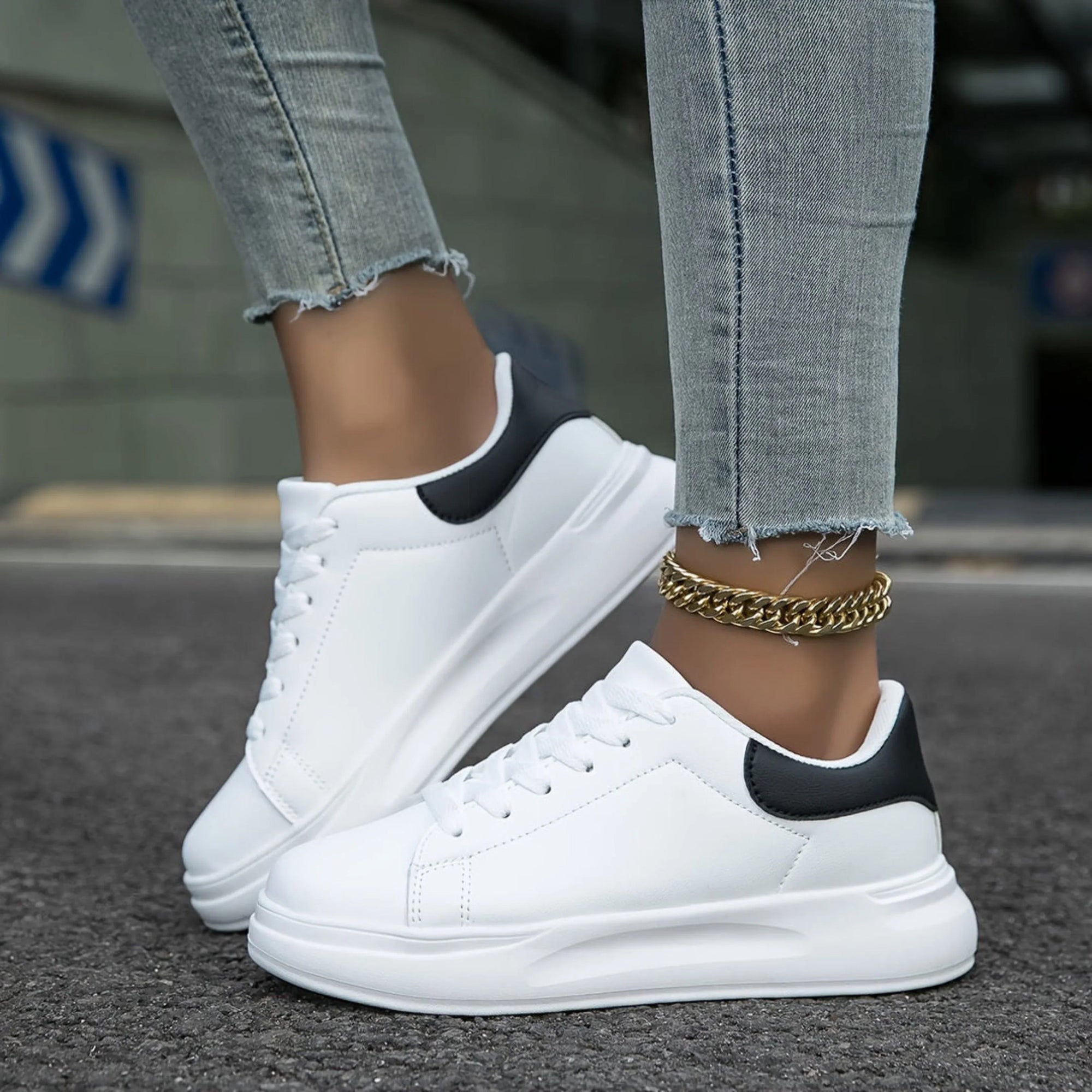 Basket Confort à Semelle Épaisse en Simili Cuir pour Femme