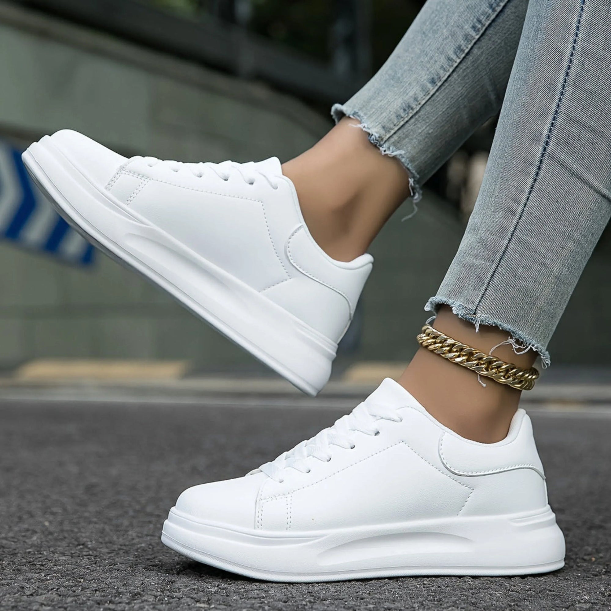 Basket Confort à Semelle Épaisse en Simili Cuir pour Femme
