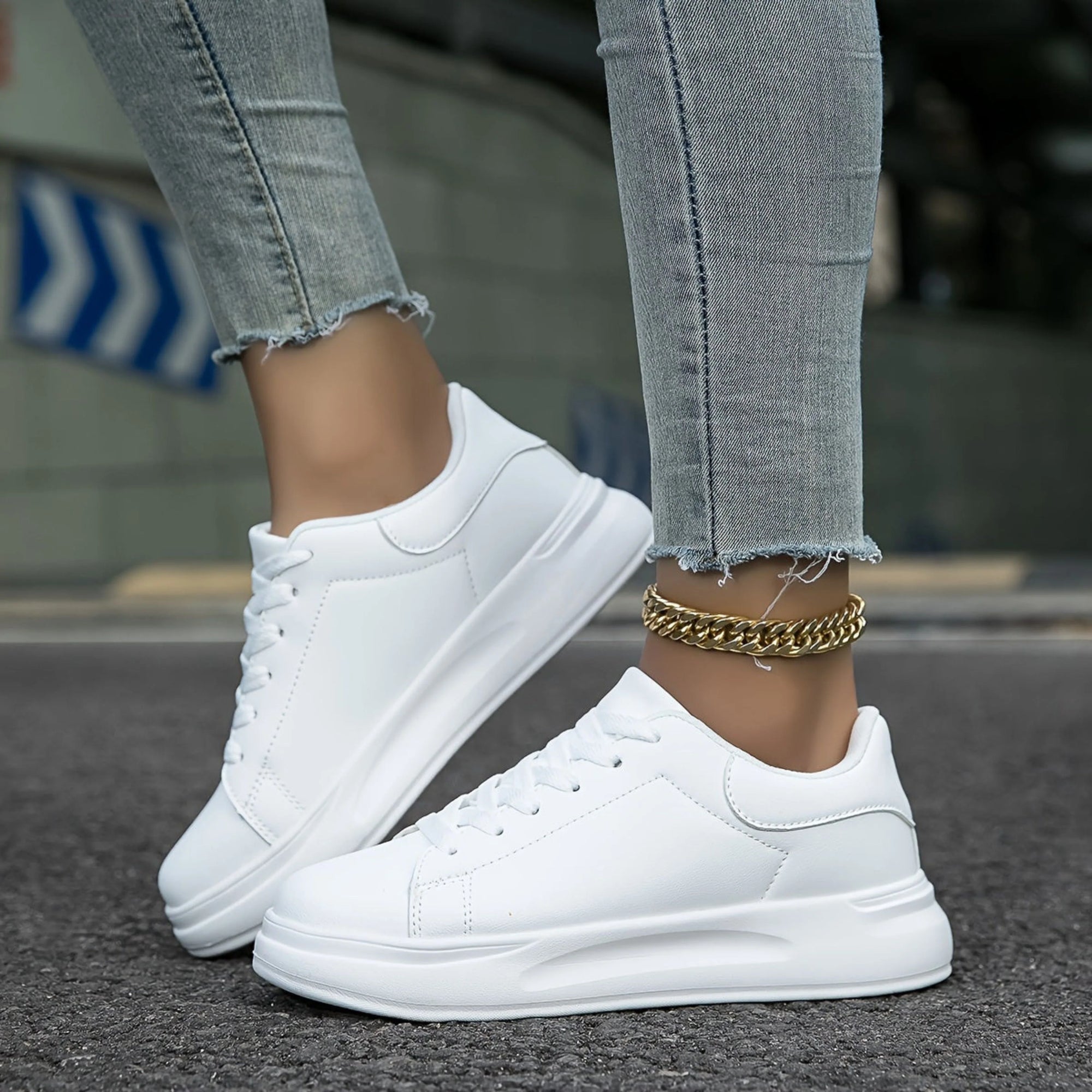 Basket Confort à Semelle Épaisse en Simili Cuir pour Femme