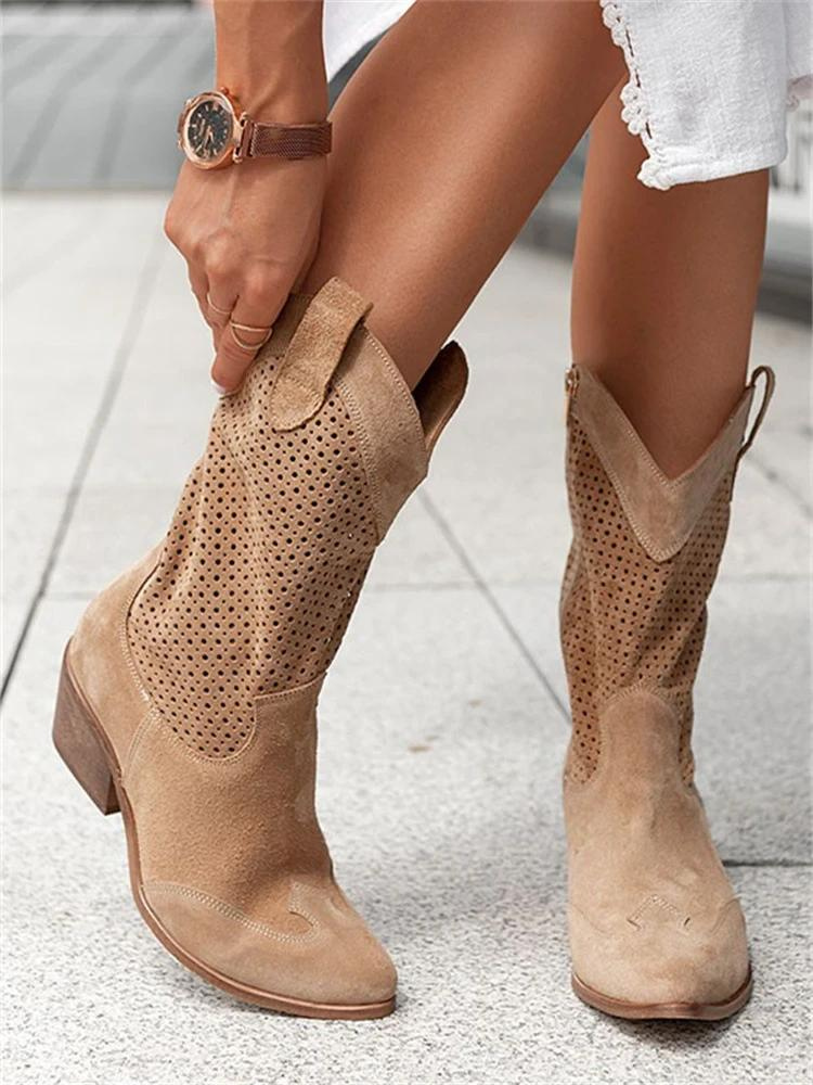 Bottine Santiag Haute en Daim pour Femme