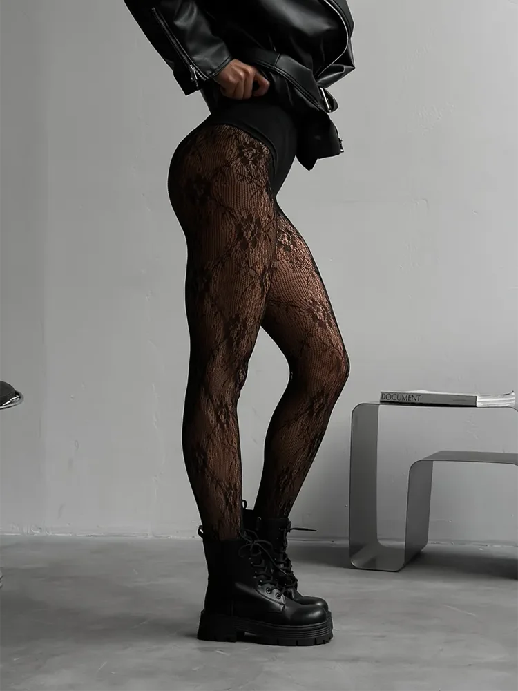 Collant en Résille Floral Élégant pour Femmes