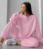 Ensemble deux pièces en velours rose avec sweatshirt à col rond pour Femme