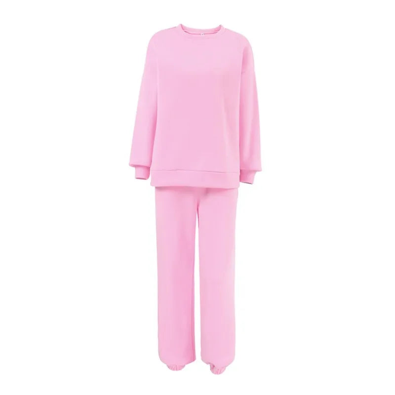 Ensemble deux pièces en velours rose avec sweatshirt à col rond pour Femme